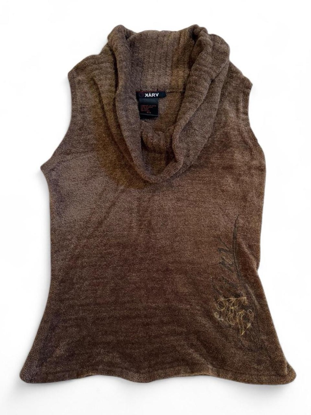 Vintage Brown Cowl Neck Fuzzy Short Sleeve Top